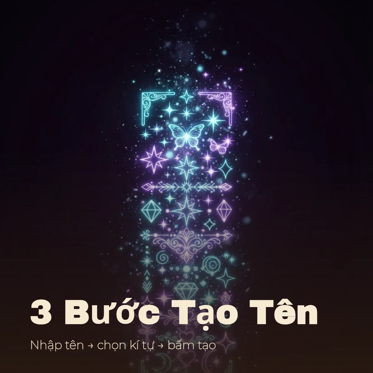 Kí tự trang trí phát sáng minh họa 3 bước tạo tên